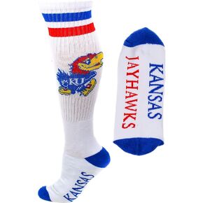NCAA Kansas Jayhawks White Tube Socks, One Size, Blue