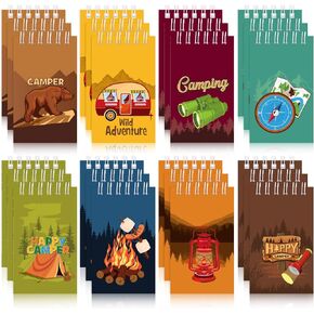 Teling 24 Pieces Camp Party Favors Camping Adventure Mini Notepads Spiral Pocket Memo Notepads Wild Adventure Camping Small Notepads for Kids Camping Party Favors Teacher Classroom Rewards Supplies