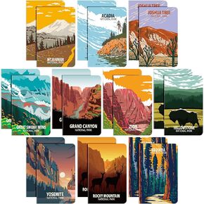 20 Pack National Park Mini Notebook Pocket Adventure Notebook Memo Book Mountain Art Prints Small Notepad for Adventure Seekers, Hikers, Travellers, 3.2 x 5 Inches,10 Styles