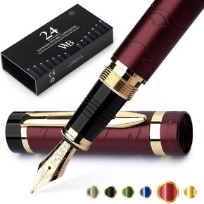 Wordsworth & Black Primori Fountain Pen Set [Black Gold]; Medium Nib, Gift Case, 6 Ink Cartridges, Refill Converter, Manual; Journaling, Calligraphy, Smooth Writing Pens; Left & Right H&ed 9 Piece Set