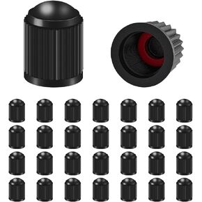 30PCS Tire Valve Caps, Plastic Dust Proof Air Caps Cover for Car Tyre, Airtight Seal Stem Covers with O Rubber Ring, Auto Accessories Universal for Trucks, Motorcycles, Bicycles, SUV (Black)