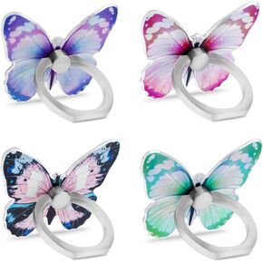 WLLHYF 4 PCS Butterfly Cell Phone Ring Holder Zinc Alloy Cute 360°Rotation Metal Finger Pattern Painted Universal Phone Ring Holder Compatible for All Smartphone
