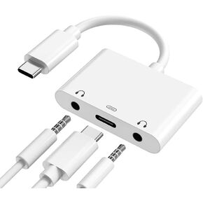 USB C to 3.5mm Audio Adapter, Aux Headphone Jack Splitter with Fast Charging Port, Type-C to Dual Earphone Converter, Compatible for Samsung, iPad Pro, Google Pixel, HTC, Huawei etc (3 in 1)