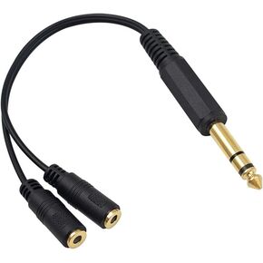 Poyiccot 1/4 to 3.5mm Adapter, 3.5mm to 1/4 Headphone Adapter, 6.35mm 1/4 inch TRS Stereo Male to 2 Dual 3.5mm (Mini) 1/8 inch Stereo Female Y Splitter Cable 20cm/8inch (635M-235FM)
