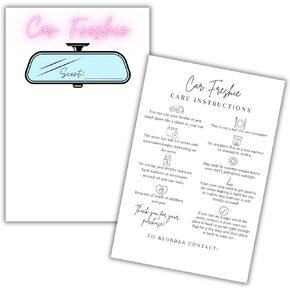 Car Freshie Inserts Card | 50 pk 4x6" White Minimalist Neon Pink, fits in 5x7" for Holographic Bags Freshie Scent Label Care Instruction Cardstock