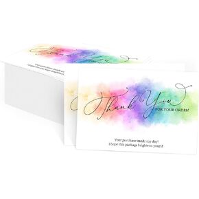 100 Watercolor Rainbow Thank You for Your Order Cards for Small Business, You Made My Day Purchase Order Inserts, Customer Appreciation Note Cards, Online Business 3.5" x 2" (Business Card Size)