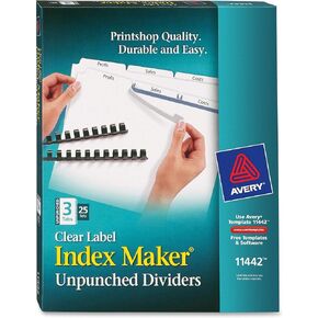 Avery 8 Tab Unpunched Dividers for Use with Any Binding System, Easy Print & Apply Clear Label Strip, Index Maker Customizable White Tabs, 5 Sets (11432)