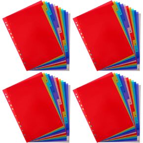Plastic Binder Dividers,12-Tab Binder Dividers,Write & Erase Big Tab Dividers for 3 Ring Binders,Binder Tabs Notebook Dividers for 2/3/4/11 Ring Binders,Insertable Multicolor Tabs,Letter Size,4 Sets