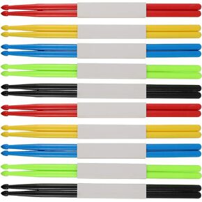 10 Pairs 5A Nylon Drumsticks, Anti-Slip Handles Drum Sticks, Green, Blue, Red, Black, Yellow