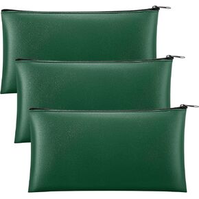 3 Pcs Money Bag with Zipper Bank Bag 11 x 6 Inch Security Bank Deposit Bag PU Leather Money Pouch Leatherette Zippered Coin Cash Bag Utility Check Wallet Cosmetic Tool(Green) in Kuwait