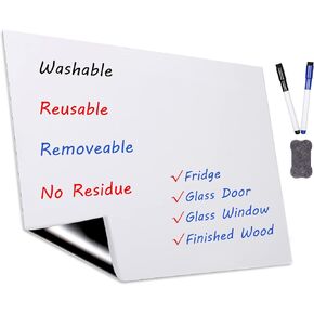Weekly Calendar for Fridge,12×8" Magnetic Fridge Calendar Refrigerator Calendar, Weekly Meal Planner Magnetic, Menu Board, Double-Sided, Grocery List, Menu Planner for Fridge/Locker, 4 Markers