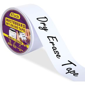 ATack Whiteboard Dry Erase Tape, 2 Inches x 30 Foot, White, Smudge-Free White Board Dry Erase Label Sticker for Storage Bins, Classrooms, and Teachers for Reading Lessons for Sentence Strips
