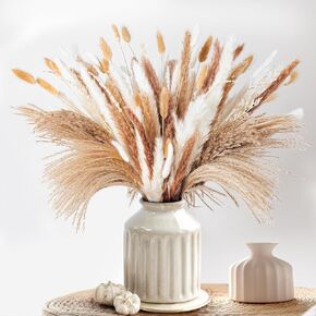 Pampas Grass - 126 PCS, 4 Styles, 17" Natural Dried Flowers - Boho Home Decor, Weddings, Baby Showers, Rustic Parties - Bunny Tail, Reed Grass, Aesthetic Bouquets