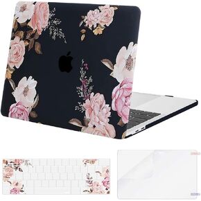 حافظة MOSISO متوافقة مع جهاز MacBook Pro 13 بوصة M2 2023، 2022، 2021-2016 A2338 M1 A2251 A2289 A2159 A1989 A1708 A1706، حافظة صلبة من البلاستيك الفاوانيا وغطاء لوحة مفاتيح وواقي شاشة، أسود