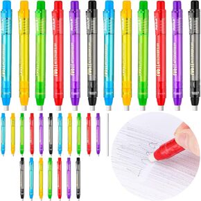 Retractable Erasers Pen Style Eraser Mechanical Eraser Pen Funny Portable Pen Eraser with Grip Retractable Eraser for Artist or Students Kids School Office Supplies, 6 Assorted Colors (30 Pcs)