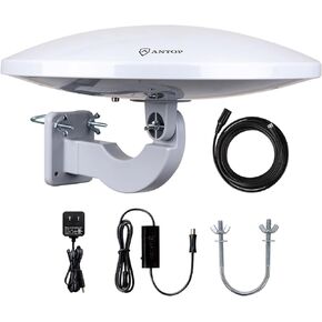 ANTOP PL-414BG HDTV Antenna UFO 360° Omni-Directional Reception with Smartpass Amplifier & Built-in 4G LTE Filter, Enhanced VHF &UHF Signal, Fit Outdoor/RV/Attic Use (4K UHD Ready)