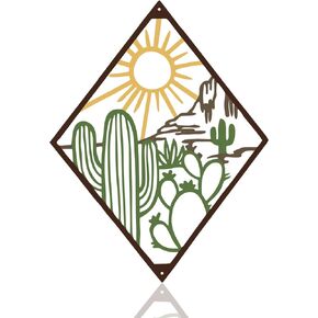 Metal Cactus Wall Decor Natural Themed Metal Wall Decor Plant Modern Metal Wall Art Metal Modern Wall Decor for Office Home Living Room Bathroom Housewarming Decor (Colorful)