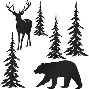 6 Pieces Metal Wall Art Deer Bear Pine Tree Wall Decor Hanging Forest Decor Rustic Cut Metal Art Metal Wall Decor for Home Bedroom Office Outdoor Decorations (Black)