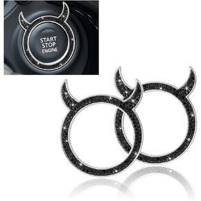 Bling Crystal Car Engine Start Stop Decoration Ring, 2 PCS Little Devil Sparkly Rings for Auto Decor, Rhinestone Push Start Button Stickers Rings, Auto Interior Decorative Accessories (Pink)