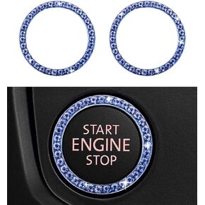Engine Start Stop Button Bling Ring Cover,Key Ignition Starter & Knob Ring Crystal Rhinestone Cover, Push Start Button Cover Diamond Decor, Car Emblem Badge Sticker Women (2 Rings, Baby Blue)