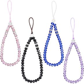 Cobee Crystal Cell Phone Lanyard, 4 Pieces Cell Phone Straps Bling Crystal Beads Phone Charm Strap Phone Lanyard Chain for Girl Women