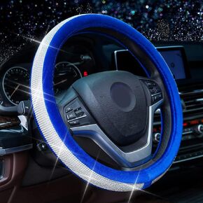 Alusbell Crystal Diamond Steering Wheel Cover Soft Velvet Bling Rhinestones Steering Wheel Cover for Women Universal 15 inch Plush Car Wheel Cover Black