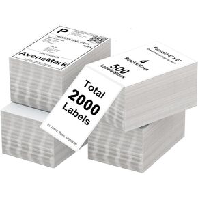 4 مجموعات من 2000 ملصق مقاس 4 × 6 بوصات، ملصقات حرارية مباشرة قابلة للطي، ورق ملصقات للشحن البريدي مع ملصق لاصق قوي مثقوب للحمار الوحشي ورولو وطابعة MUNBYN الحرارية، 500 ملصق لكل كومة