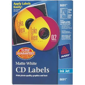 Avery CD Labels - 100 Disc labels & 200 Spine labels (8691)