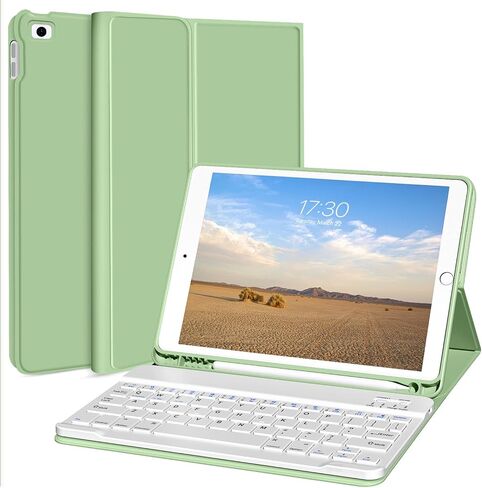 حافظة لوحة مفاتيح KENKE iPad لجهاز iPad 9.7 بوصة 2018 (الجيل السادس) / iPad 2017 (الجيل الخامس) / iPad Air 2/1، غطاء iPad ذكي خفيف الوزن مع حامل أقلام، لوحة مفاتيح لاسلكية قابلة للفصل مغناطيسيًا، أخضر in Saudi Arabia
