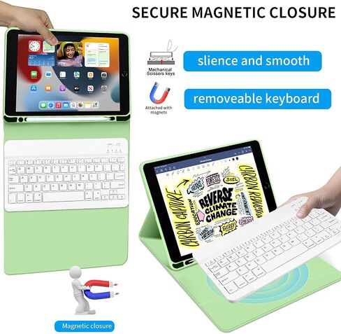 حافظة لوحة مفاتيح KENKE iPad لجهاز iPad 9.7 بوصة 2018 (الجيل السادس) / iPad 2017 (الجيل الخامس) / iPad Air 2/1، غطاء iPad ذكي خفيف الوزن مع حامل أقلام، لوحة مفاتيح لاسلكية قابلة للفصل مغناطيسيًا، أخضر in Saudi Arabia