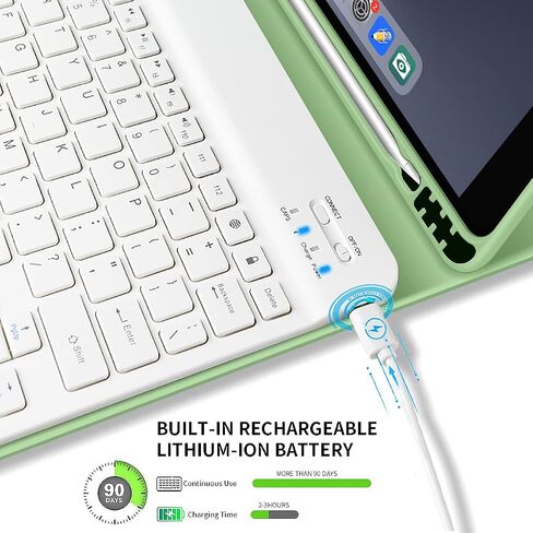 حافظة لوحة مفاتيح KENKE iPad لجهاز iPad 9.7 بوصة 2018 (الجيل السادس) / iPad 2017 (الجيل الخامس) / iPad Air 2/1، غطاء iPad ذكي خفيف الوزن مع حامل أقلام، لوحة مفاتيح لاسلكية قابلة للفصل مغناطيسيًا، أخضر in Saudi Arabia
