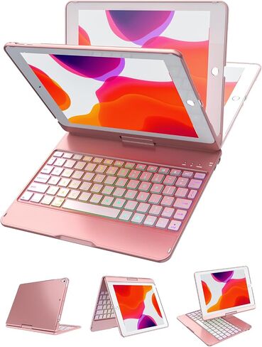 MMK for iPad 6th Generation Case with Keyboard, Black | 10 Color Backlight & 360 Rotation, for iPad 5th Gen (2017) & iPad Air (1st, 2th Gen, 2013, 2014) & iPad Pro 9.7 inch (2016) in Saudi Arabia