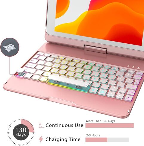 MMK for iPad 6th Generation Case with Keyboard, Black | 10 Color Backlight & 360 Rotation, for iPad 5th Gen (2017) & iPad Air (1st, 2th Gen, 2013, 2014) & iPad Pro 9.7 inch (2016) in Saudi Arabia