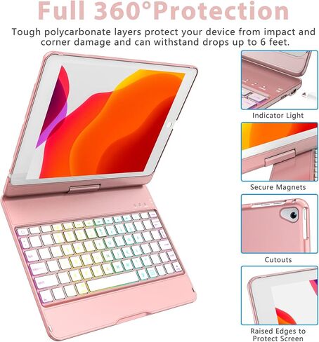 MMK for iPad 6th Generation Case with Keyboard, Black | 10 Color Backlight & 360 Rotation, for iPad 5th Gen (2017) & iPad Air (1st, 2th Gen, 2013, 2014) & iPad Pro 9.7 inch (2016) in Saudi Arabia