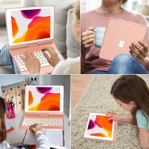 MMK for iPad 6th Generation Case with Keyboard, Black | 10 Color Backlight & 360 Rotation, for iPad 5th Gen (2017) & iPad Air (1st, 2th Gen, 2013, 2014) & iPad Pro 9.7 inch (2016) in Saudi Arabia