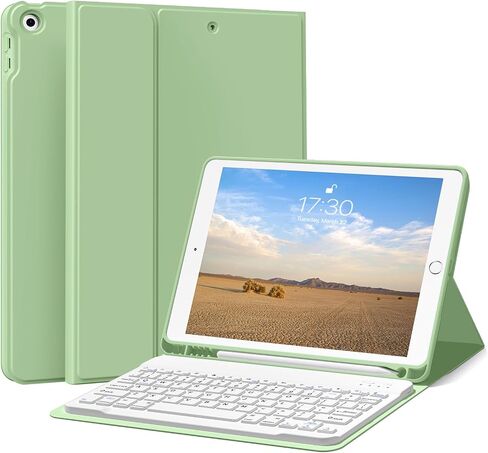 حافظة لوحة مفاتيح KENKE لجهاز iPad الجيل التاسع/الثامن/السابع مقاس 10.2 بوصة 2021/2020/2019، حافظة ذكية بغطاء خلفي ناعم من مادة TPU مع حامل أقلام، لوحة مفاتيح بلوتوث لاسلكية قابلة للفصل مغناطيسيًا، أخضر in Kuwait
