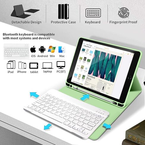 حافظة لوحة مفاتيح KENKE لجهاز iPad الجيل التاسع/الثامن/السابع مقاس 10.2 بوصة 2021/2020/2019، حافظة ذكية بغطاء خلفي ناعم من مادة TPU مع حامل أقلام، لوحة مفاتيح بلوتوث لاسلكية قابلة للفصل مغناطيسيًا، أخضر in Kuwait