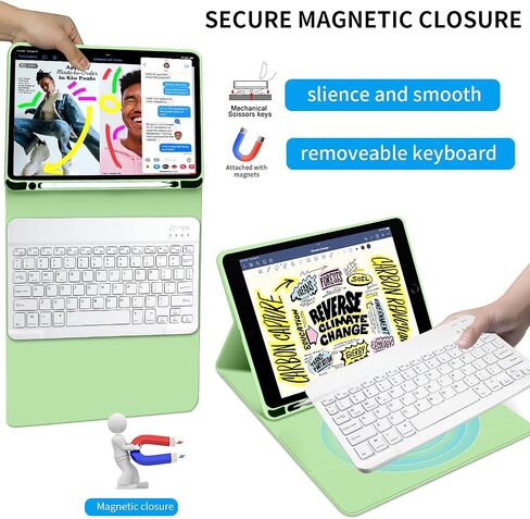 حافظة لوحة مفاتيح KENKE لجهاز iPad الجيل التاسع/الثامن/السابع مقاس 10.2 بوصة 2021/2020/2019، حافظة ذكية بغطاء خلفي ناعم من مادة TPU مع حامل أقلام، لوحة مفاتيح بلوتوث لاسلكية قابلة للفصل مغناطيسيًا، أخضر in Kuwait