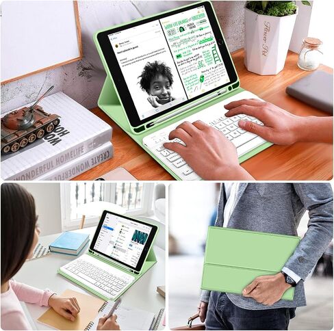 حافظة لوحة مفاتيح KENKE لجهاز iPad الجيل التاسع/الثامن/السابع مقاس 10.2 بوصة 2021/2020/2019، حافظة ذكية بغطاء خلفي ناعم من مادة TPU مع حامل أقلام، لوحة مفاتيح بلوتوث لاسلكية قابلة للفصل مغناطيسيًا، أخضر in Kuwait