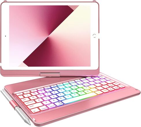 حافظة لوحة المفاتيح MMK® لجهاز iPad 10.2 بوصة الجيل التاسع 2021، iPad الجيل الثامن 2020، iPad الجيل السابع 2019، 10 ألوان خلفية بإضاءة خلفية 360 قابلة للتدوير وقابلة للفصل وغطاء لوحة مفاتيح بلوتوث لاسلكي in Saudi Arabia