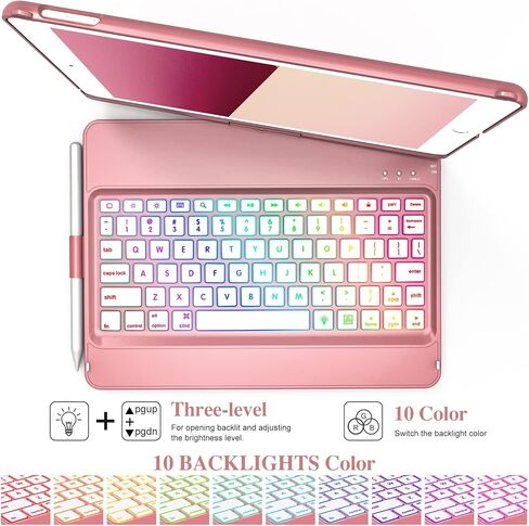 حافظة لوحة المفاتيح MMK® لجهاز iPad 10.2 بوصة الجيل التاسع 2021، iPad الجيل الثامن 2020، iPad الجيل السابع 2019، 10 ألوان خلفية بإضاءة خلفية 360 قابلة للتدوير وقابلة للفصل وغطاء لوحة مفاتيح بلوتوث لاسلكي in Saudi Arabia