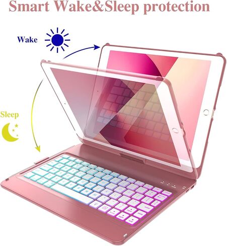 حافظة لوحة المفاتيح MMK® لجهاز iPad 10.2 بوصة الجيل التاسع 2021، iPad الجيل الثامن 2020، iPad الجيل السابع 2019، 10 ألوان خلفية بإضاءة خلفية 360 قابلة للتدوير وقابلة للفصل وغطاء لوحة مفاتيح بلوتوث لاسلكي in Saudi Arabia
