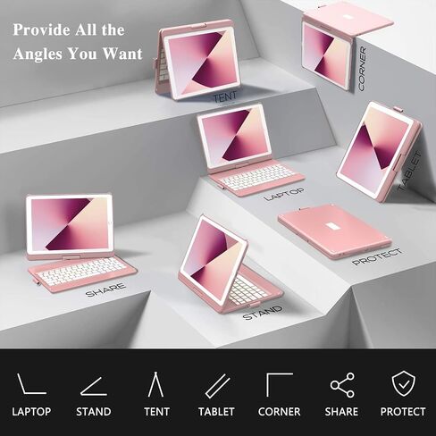 حافظة لوحة المفاتيح MMK® لجهاز iPad 10.2 بوصة الجيل التاسع 2021، iPad الجيل الثامن 2020، iPad الجيل السابع 2019، 10 ألوان خلفية بإضاءة خلفية 360 قابلة للتدوير وقابلة للفصل وغطاء لوحة مفاتيح بلوتوث لاسلكي in Saudi Arabia