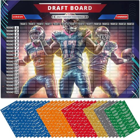 مجموعة لوحة مسودة كرة القدم الخيالية 2023-2024، مجموعة مسودة كرة القدم الخيالية 2023 كبيرة 14 فريقًا و20 جولة، لون ممتاز مطلي مقاوم للماء، 580 لاعب و80 ملصقًا فارغًا مجموعة لوحة مسودة الخيال in Kuwait