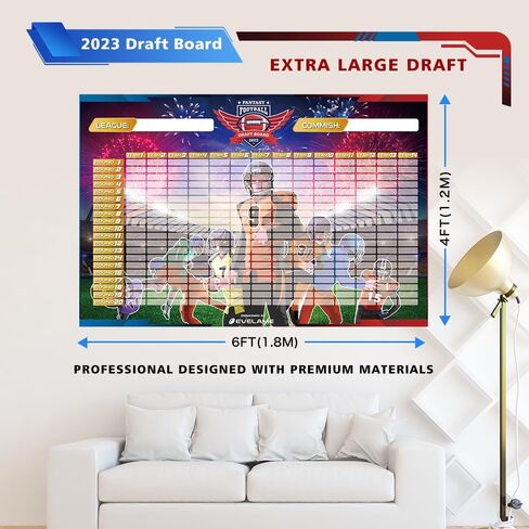 مجموعة لوحة كرة القدم الخيالية 6FT × 4FT 2023-2024 مع 637 ملصق لاعب، 14 فريقًا، 20 جولة، مجموعة كبيرة جدًا 2023 Fantasy Football Draft Kit إصدار ألوان مميز للنادي الرياضي المنزلي والمكتب in Kuwait