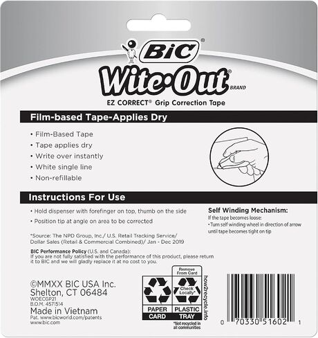 شريط تصحيح المقبض الصحيح WOECGP21 من BIC، غير قابل لإعادة التعبئة، 1/6 بوصة × 402 بوصة، 2/عبوة in Saudi Arabia