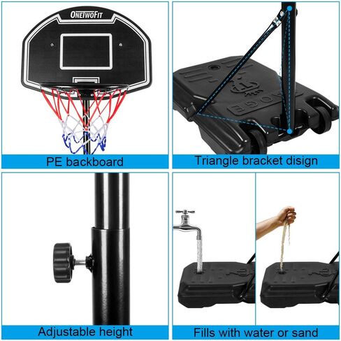 ONETWOFIT Portable Basketball Hoop, Height Adjustable Outdoor Basketball Goal for Kids w/Impact Backboard 2 Wheels Fillable Base in Saudi Arabia