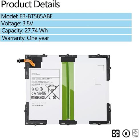 بطارية EB-BT585ABE متوافقة مع جهاز Galaxy Tab A 10.1 بوصة 2016 SM-T580 SM-P580 SM-P585M SM-T585C SM-T587 SM-T587P Series Tablet EB-BT585ABA 3.8V 7300mAh 27.74Wh مع الأدوات in Kuwait