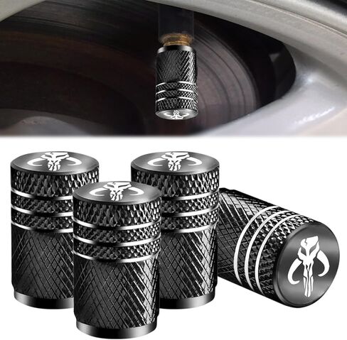 أغطية جذعية لصمام الإطارات من Fit Star Wars، أغطية إطارات سوداء مكونة من 4 قطع من أغطية أغطية إطارات السيارة، متوافقة مع ملحقات سيارة Star Wars Mandalorian (تناسب Mandalorian) in Kuwait