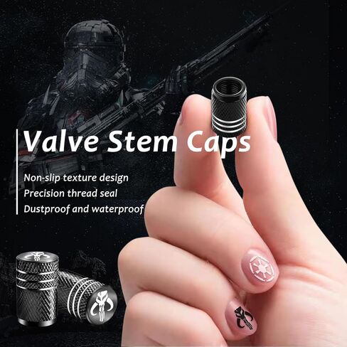 أغطية جذعية لصمام الإطارات من Fit Star Wars، أغطية إطارات سوداء مكونة من 4 قطع من أغطية أغطية إطارات السيارة، متوافقة مع ملحقات سيارة Star Wars Mandalorian (تناسب Mandalorian) in Kuwait